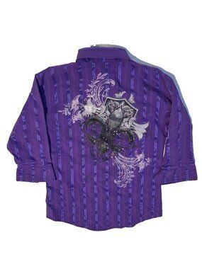 Patroncito Purple Affliction Style Western Purple Striped Shirt S Button Up 3/4